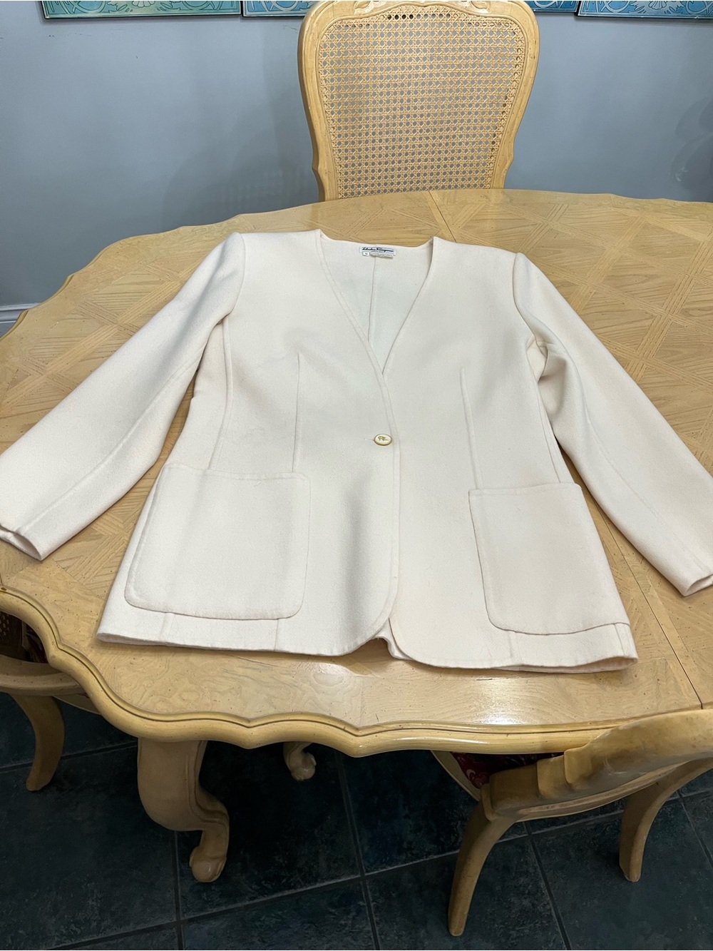 Women Size 14 Salvatore Ferragamo Cream Wool Jacket Blazer